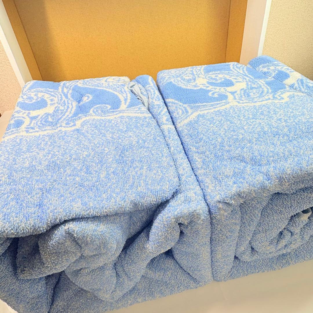 CELINE セリーヌ　タオルケット　2P ブルー　馬車ロゴ