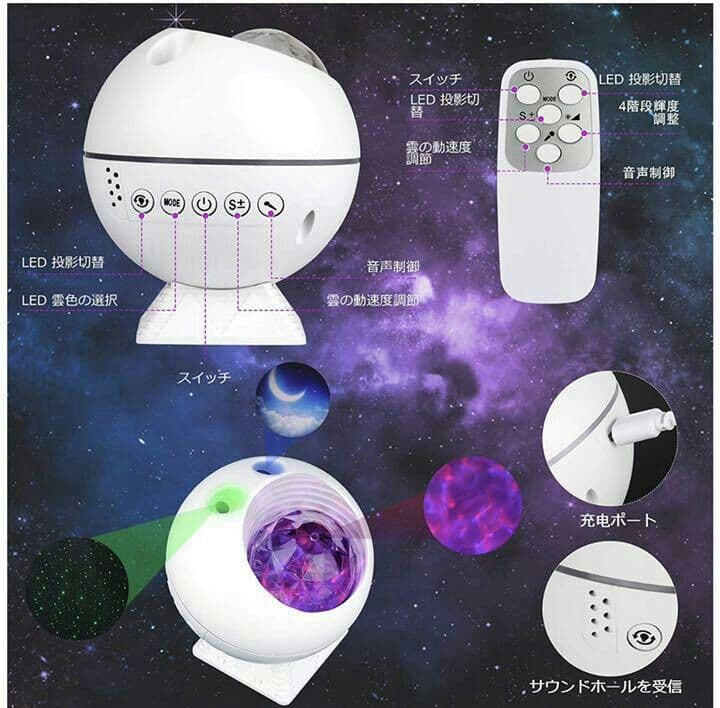 リモコン式星空ライト音声制御 月?雲星空ライト 360° 磁力ベース USB4