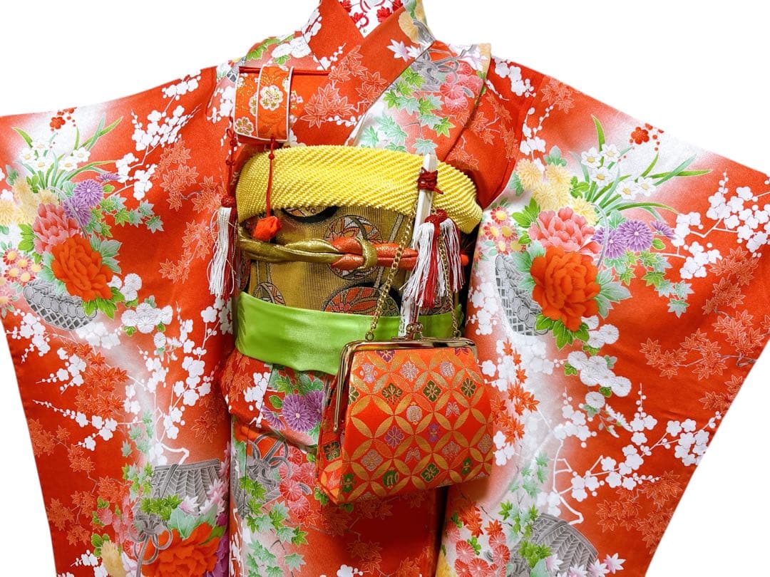 王道!!赤系♡七五三　7歳　女の子　フルセット　一式　花柄　総柄