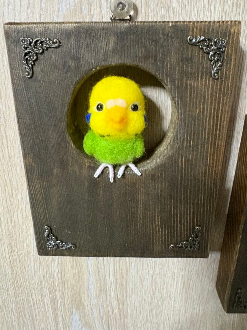 ハンドメイド　羊毛フェルト　ウォール飾りセキセイインコ