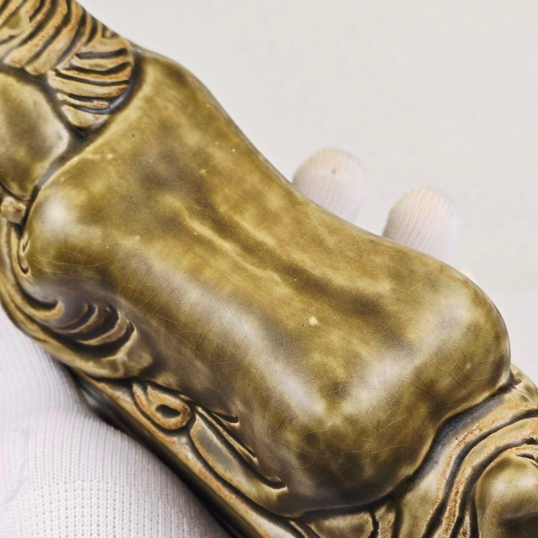 舶来品 中国古磁 越窯青磁 堆彫 唐代仕女紋 磁枕 脈枕 置物 美品の通販