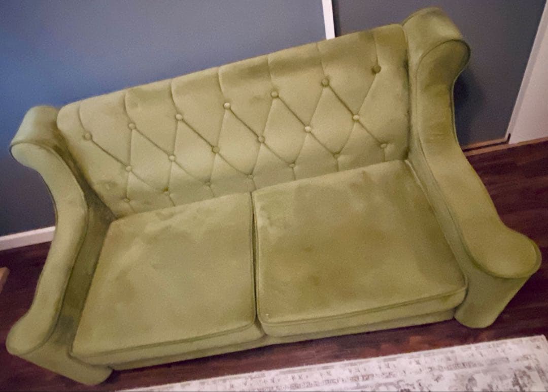 【送料込】アンティーク調 2人掛けソファ 2WAY仕様・オリーブグリーン