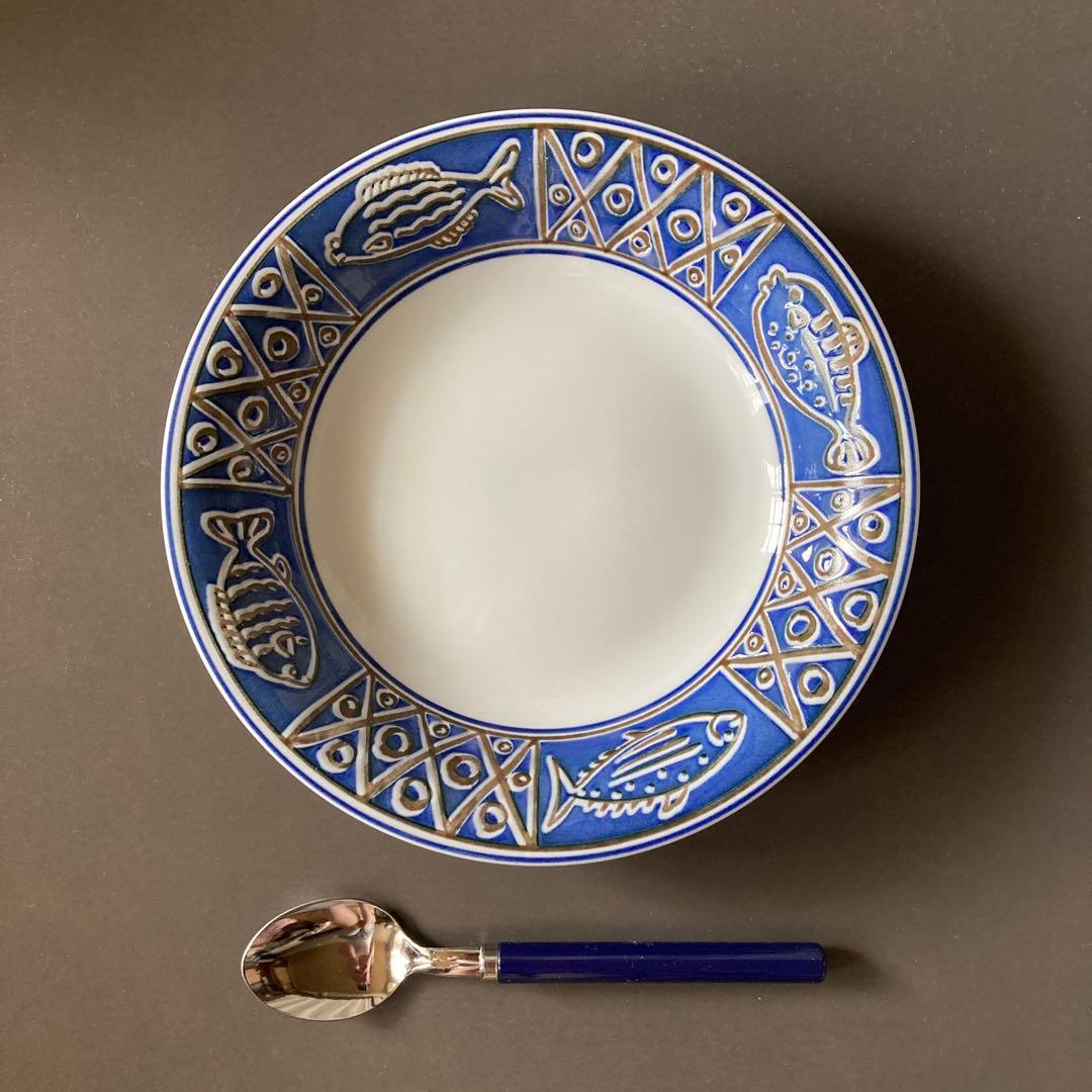 超レア】【未使用】東濃陶器 TONO 魚紋カレー皿 3枚 スプーン付き