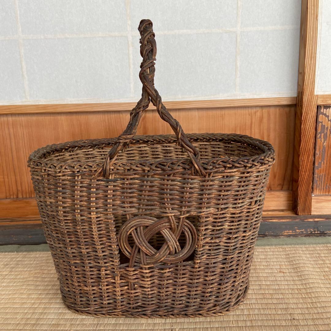 あけび　編みかごバッグ　編み籠　模様編み　ワンハンドル　かごバッグ