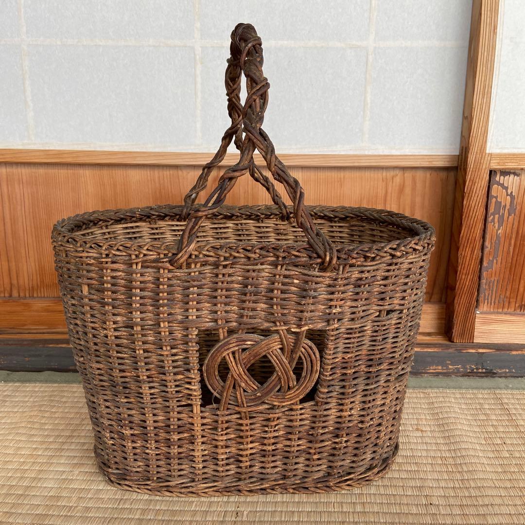 あけび　編みかごバッグ　編み籠　模様編み　ワンハンドル　かごバッグ