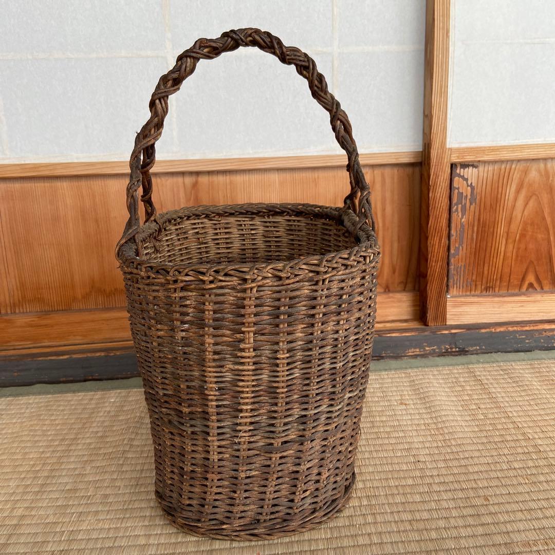 あけび　編みかごバッグ　編み籠　模様編み　ワンハンドル　かごバッグ