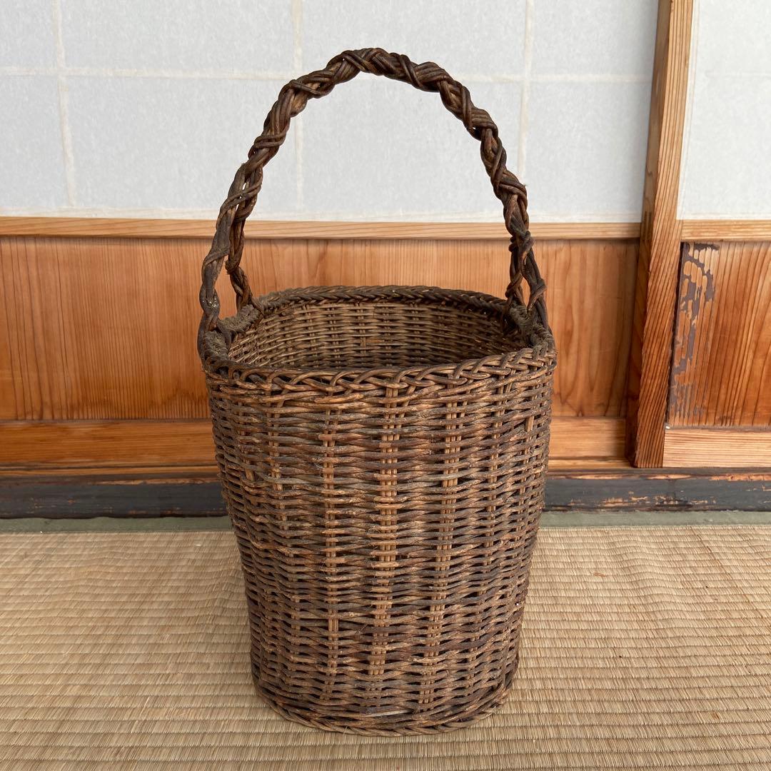 あけび　編みかごバッグ　編み籠　模様編み　ワンハンドル　かごバッグ