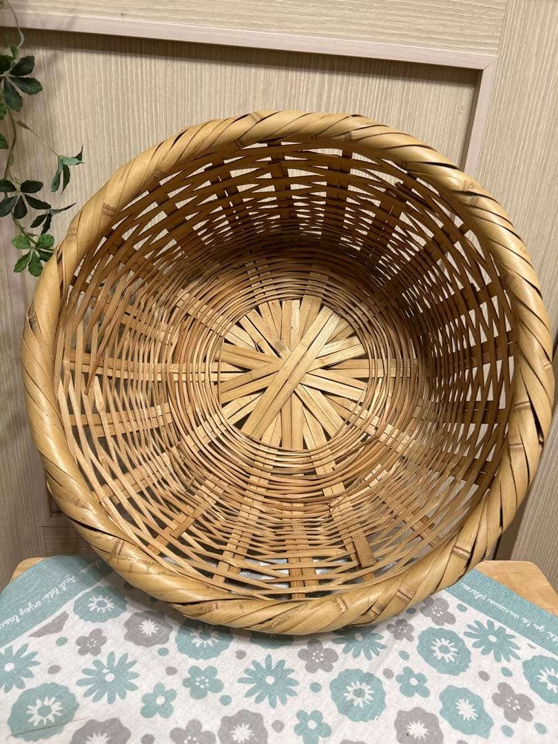 大型 昭和レトロ 古道具 竹編み 収穫カゴ竹細工 アンティーク竹ざる 竹
