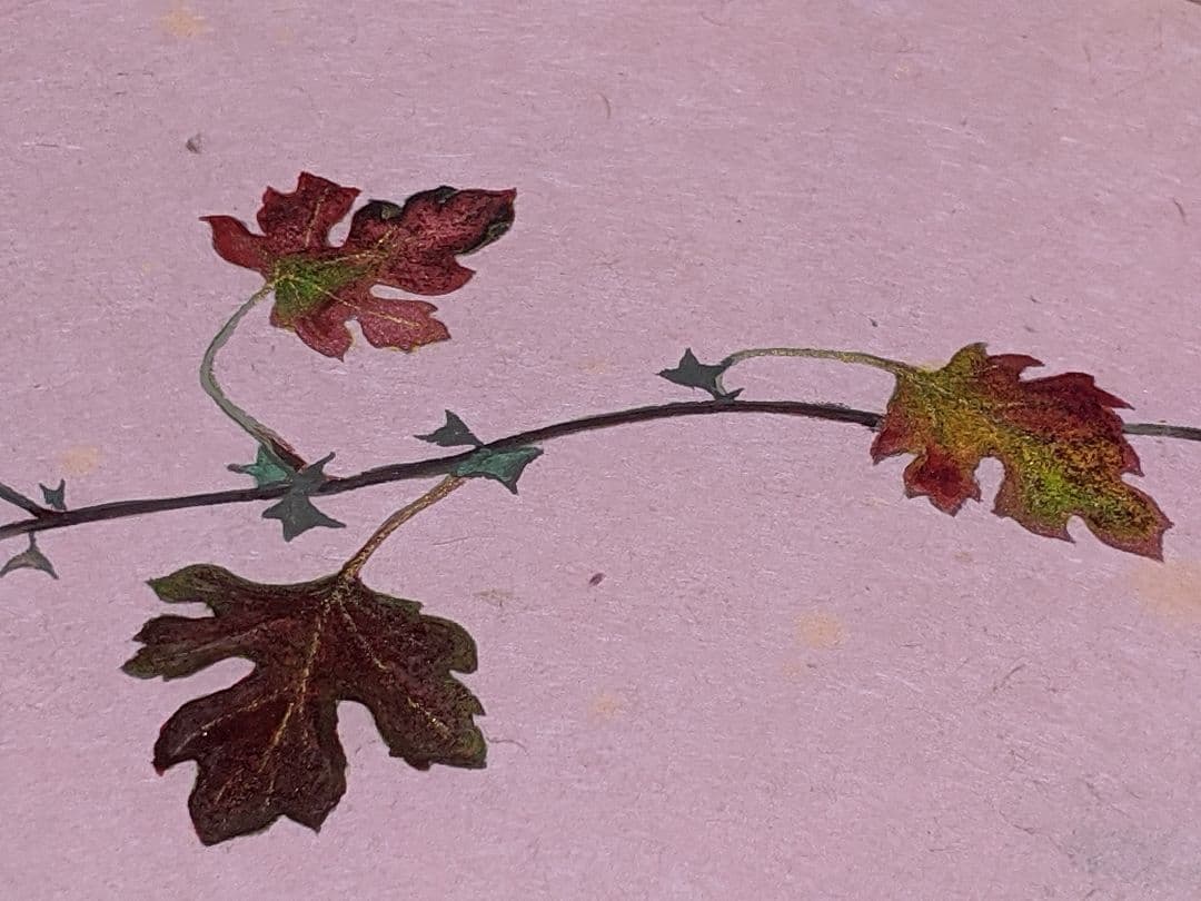 扇画「紅葉」下枯れの菊 寒菊 (日本画)