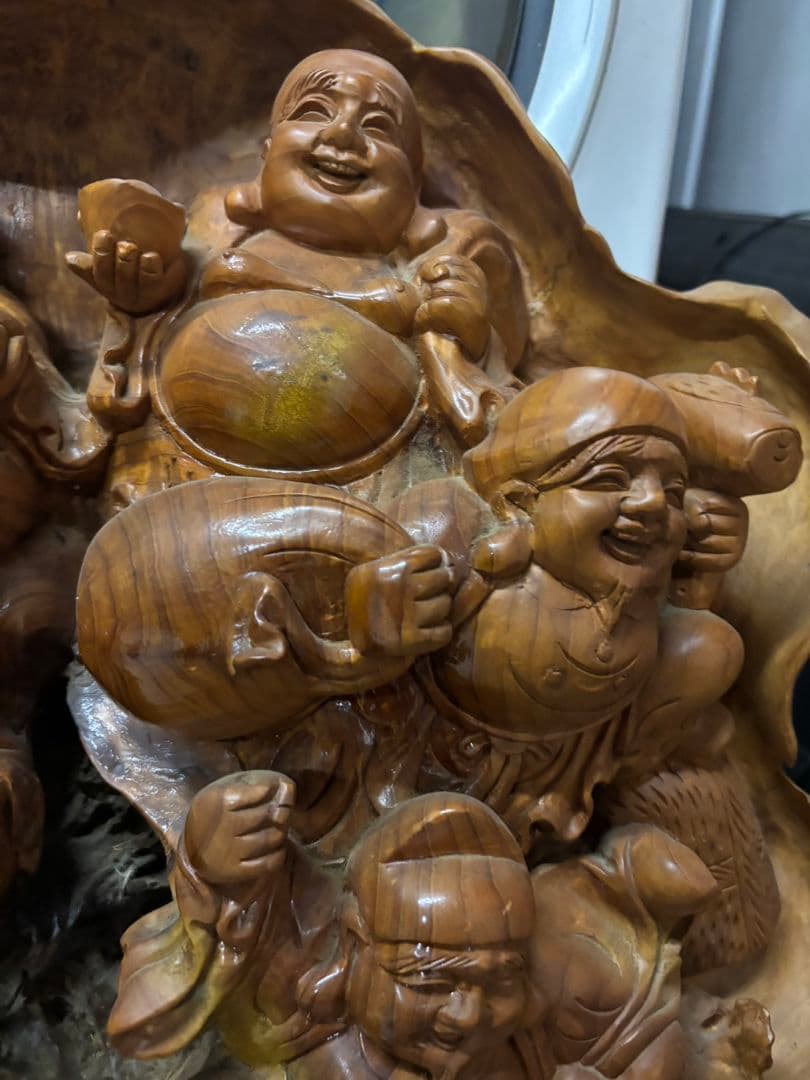 七福神 木彫り 彫刻　一刀彫　オブジェ　置物　天然木