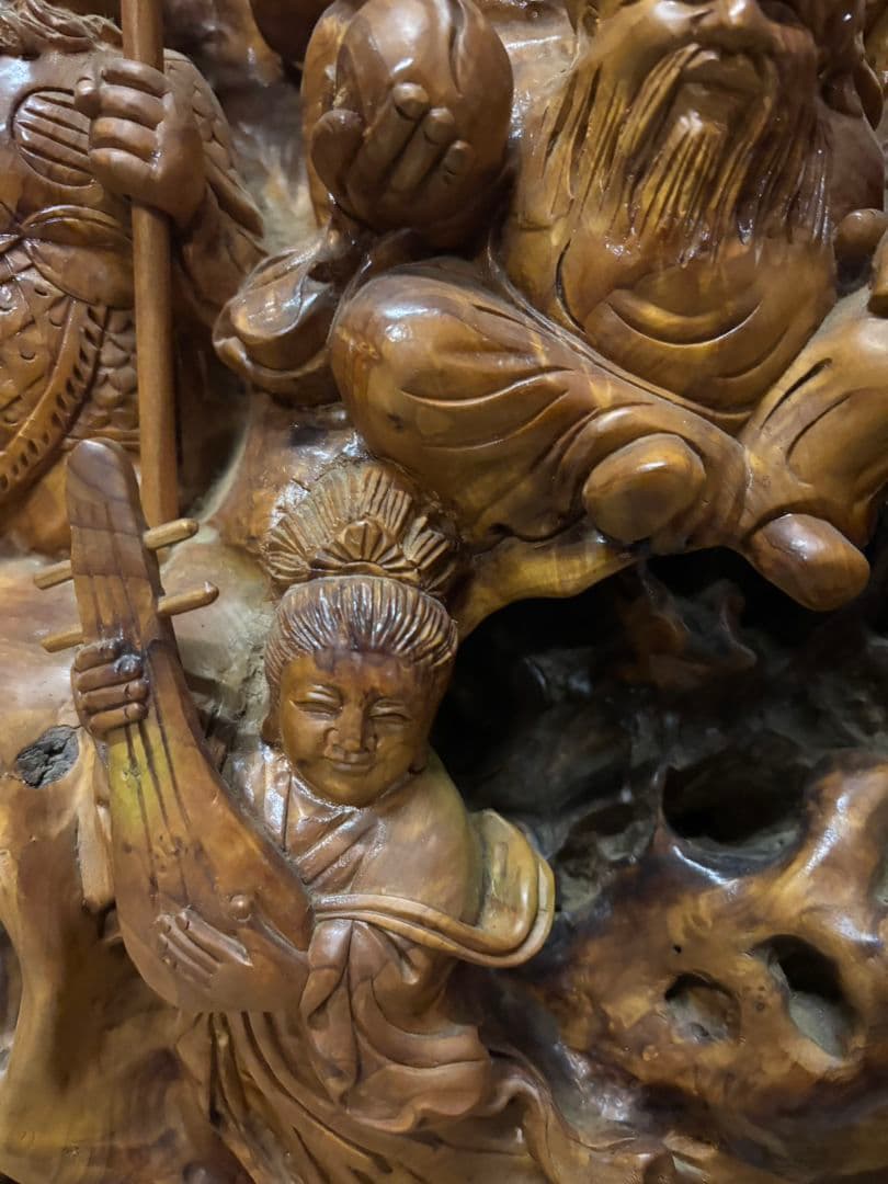 七福神 木彫り 彫刻　一刀彫　オブジェ　置物　天然木