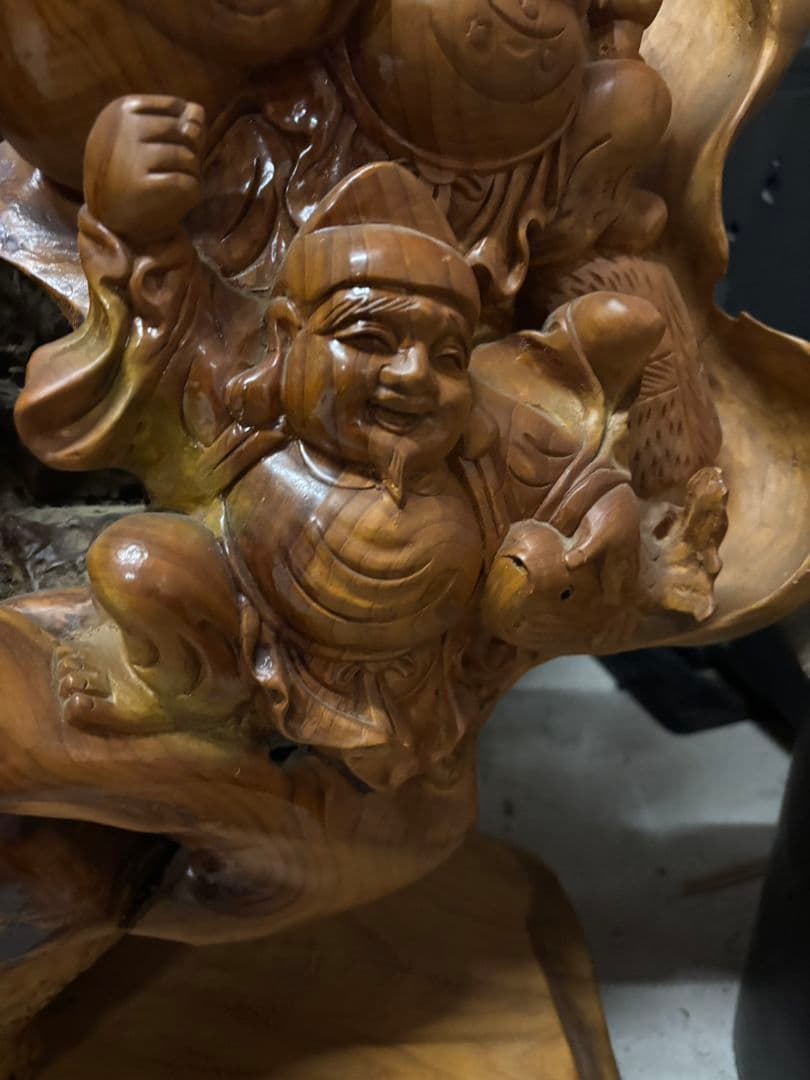 七福神 木彫り 彫刻　一刀彫　オブジェ　置物　天然木