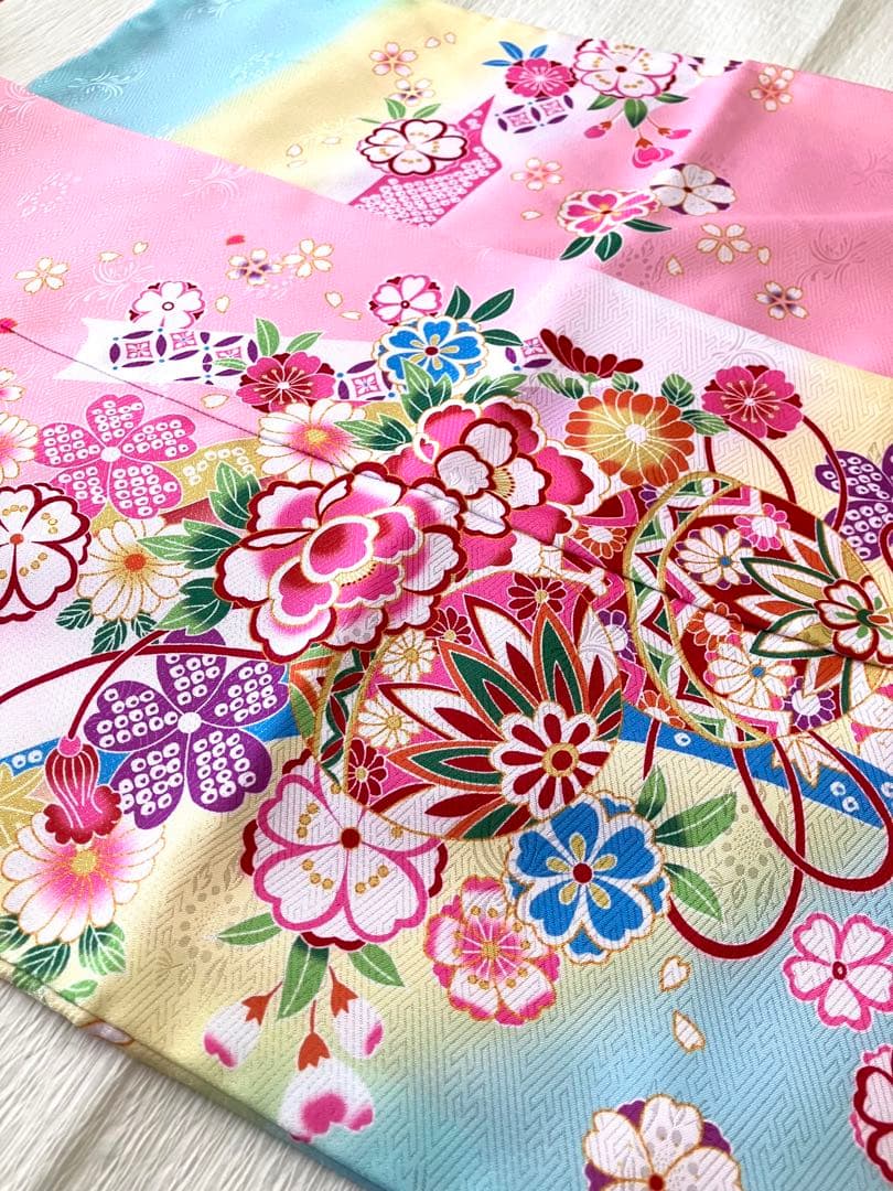 美品！７歳着物 ピンク 水色 花柄