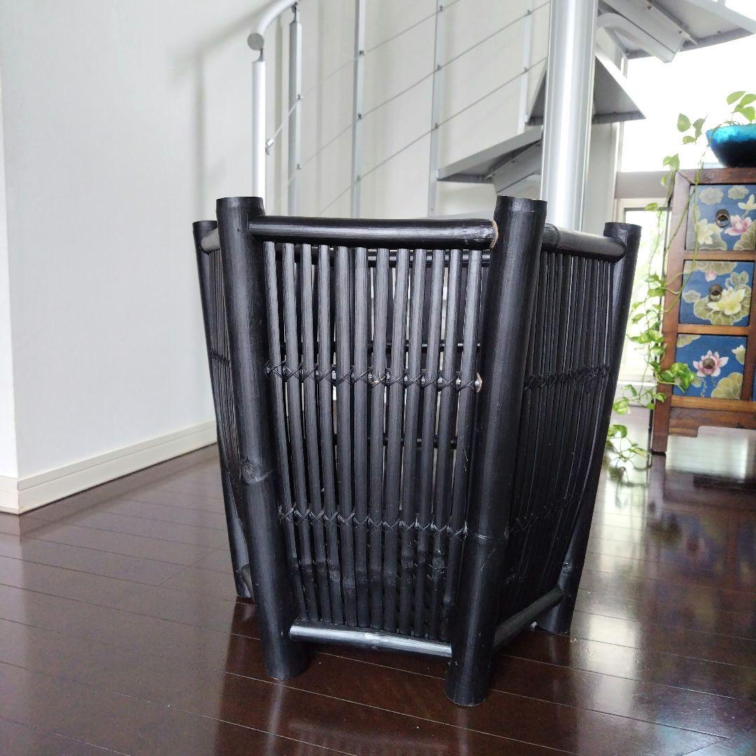 ヴィンテージ 特大バンブー 鉢カバー 六角形 ブラック