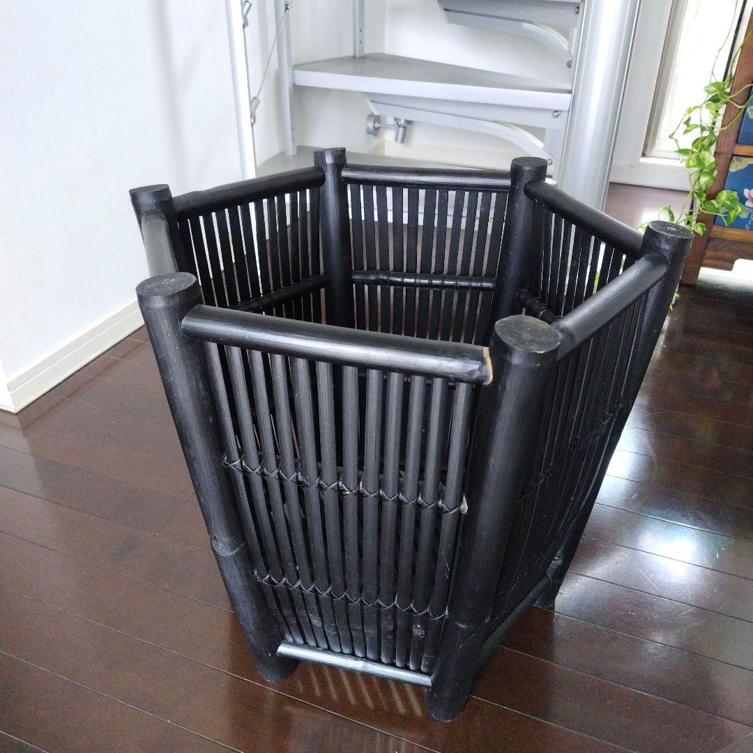 ヴィンテージ 特大バンブー 鉢カバー 六角形 ブラック