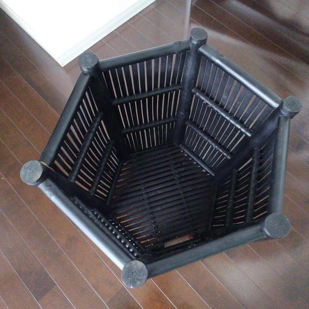 ヴィンテージ 特大バンブー 鉢カバー 六角形 ブラック