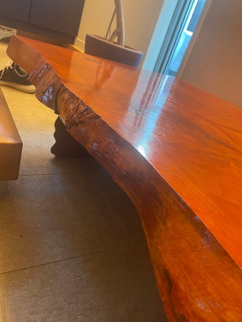 天板20万円★栃の木(トチノキ) 天然木座卓★美品★足が折れるタイプ★