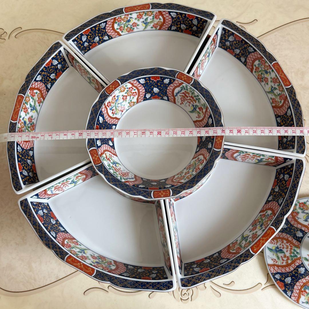 第一陶器 錦花鳥 回転オードブル皿 高台皿 仕切り皿 大皿 色絵 古