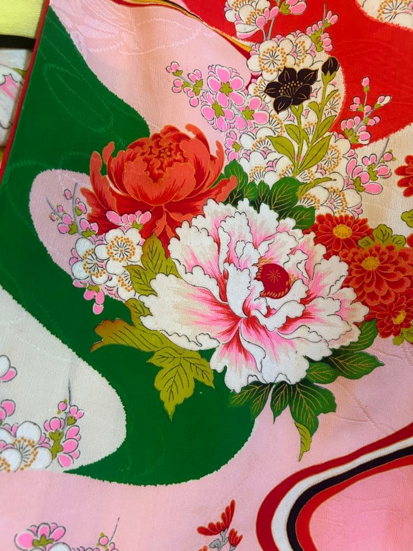 7歳　七五三　アンティーク正絹着物、アンティーク帯、帯揚げ、帯締めのセット