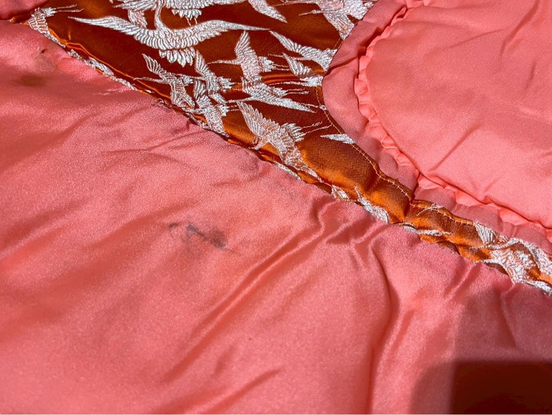 掛布団 昭和レトロ 当時物 サテン インテリア 鶴 ビンテージ