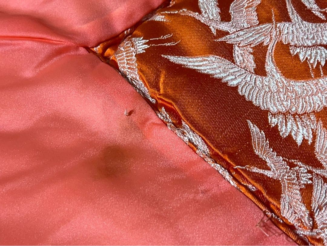 掛布団 昭和レトロ 当時物 サテン インテリア 鶴 ビンテージ