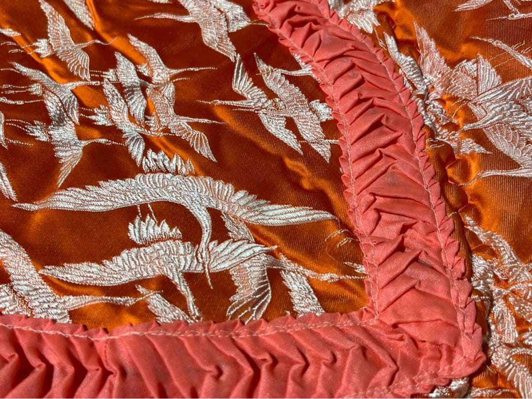 掛布団 昭和レトロ 当時物 サテン インテリア 鶴 ビンテージ