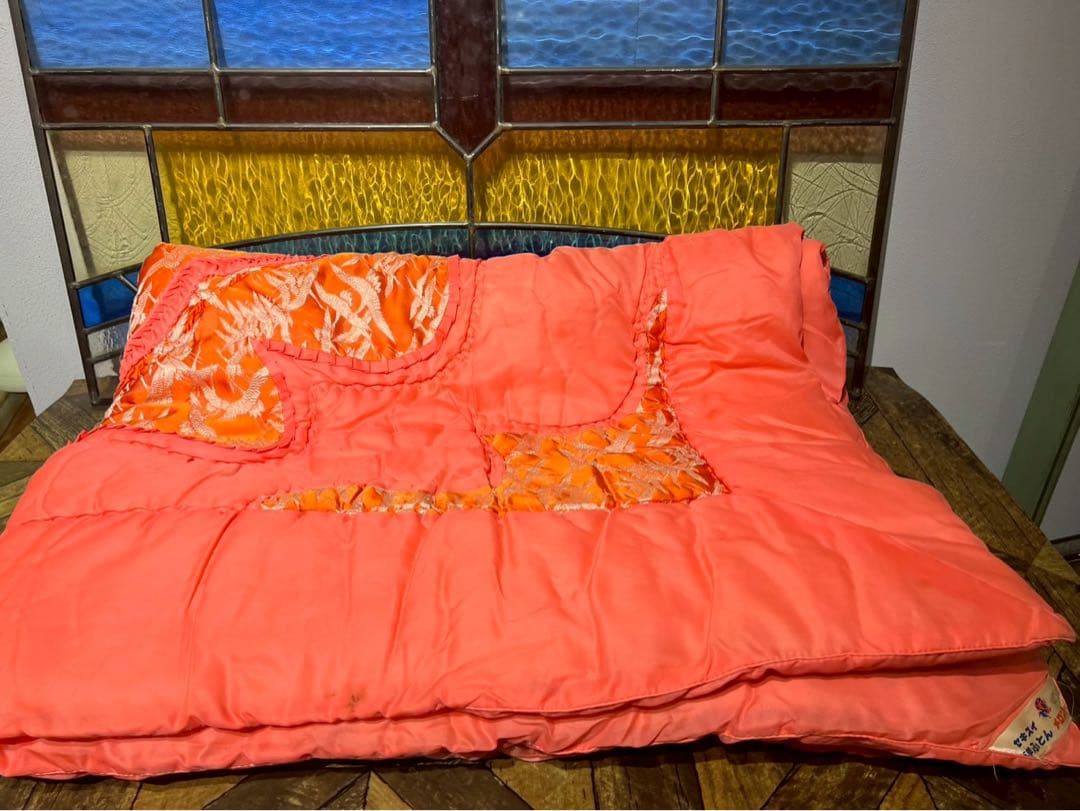 掛布団 昭和レトロ 当時物 サテン インテリア 鶴 ビンテージ