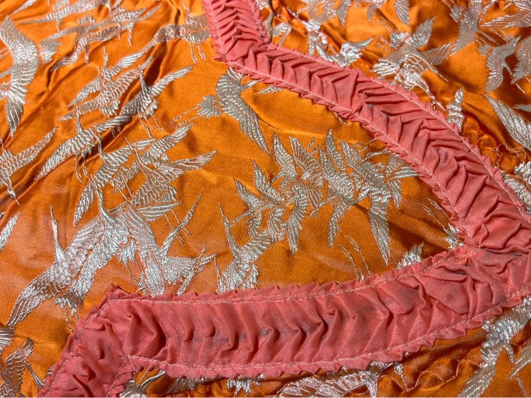 掛布団 昭和レトロ 当時物 サテン インテリア 鶴 ビンテージ