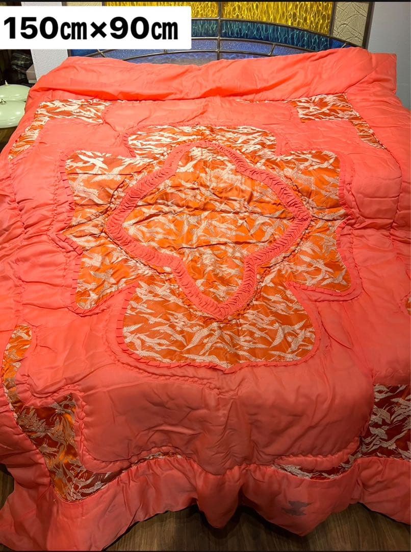 掛布団 昭和レトロ 当時物 サテン インテリア 鶴 ビンテージ