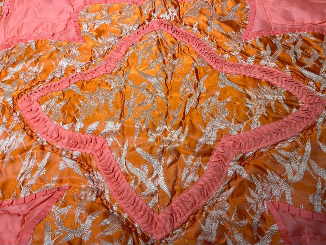 掛布団 昭和レトロ 当時物 サテン インテリア 鶴 ビンテージ