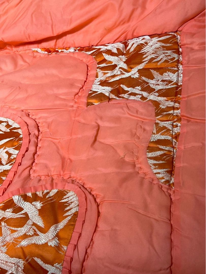 掛布団 昭和レトロ 当時物 サテン インテリア 鶴 ビンテージ