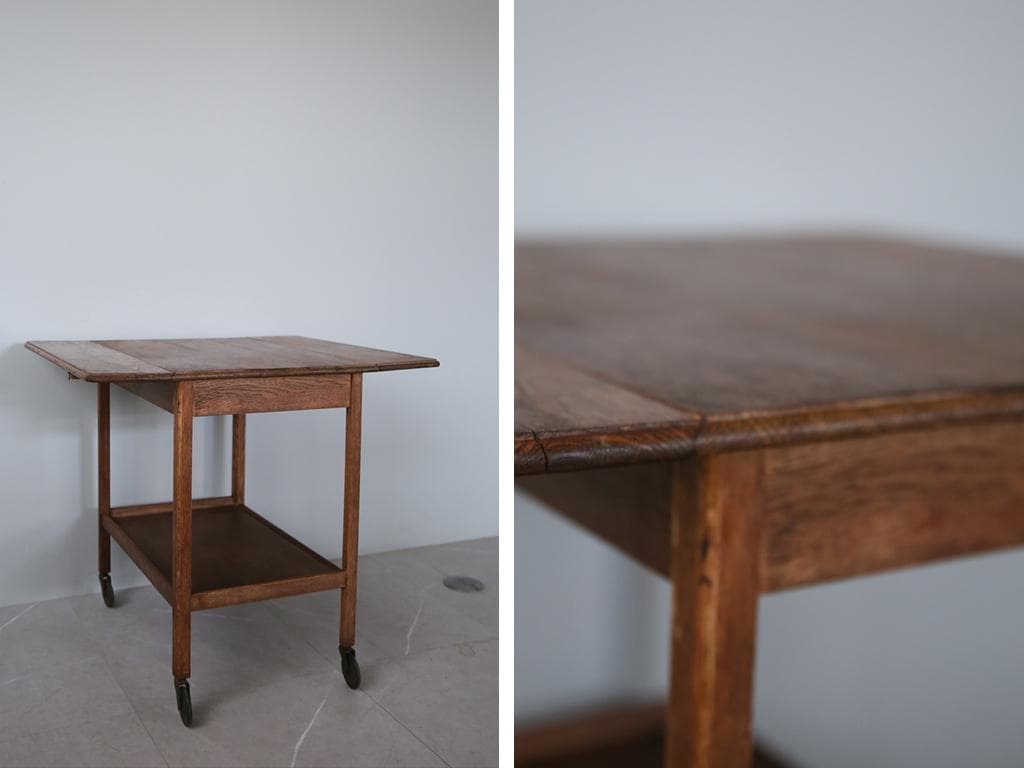 英国アンティーク木製ドロップリーフトロリーテーブル/収納式ワゴン/机(91-66