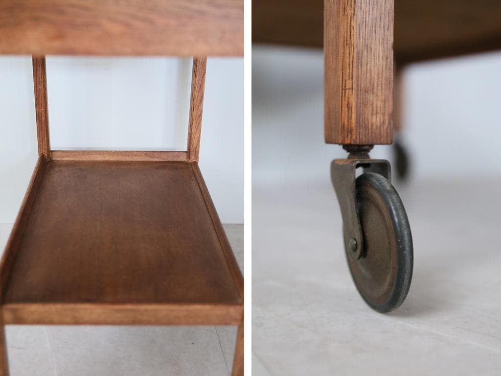 英国アンティーク木製ドロップリーフトロリーテーブル/収納式ワゴン/机(91-66