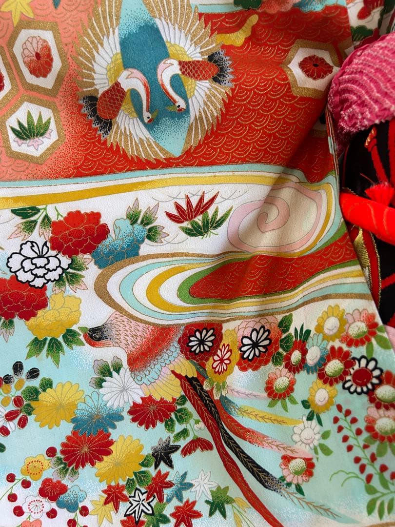 5歳　6歳　7歳　七五三　アンティーク正絹着物、帯、帯揚げ、帯締めのセット