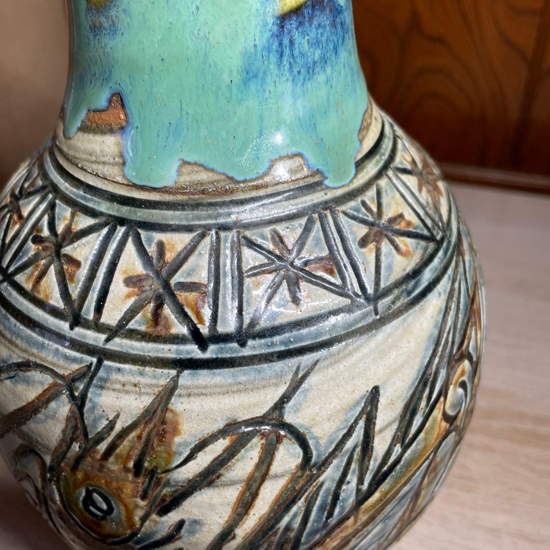 壷屋焼 金城次郎 海老魚文花瓶 箱なし - メルカリ