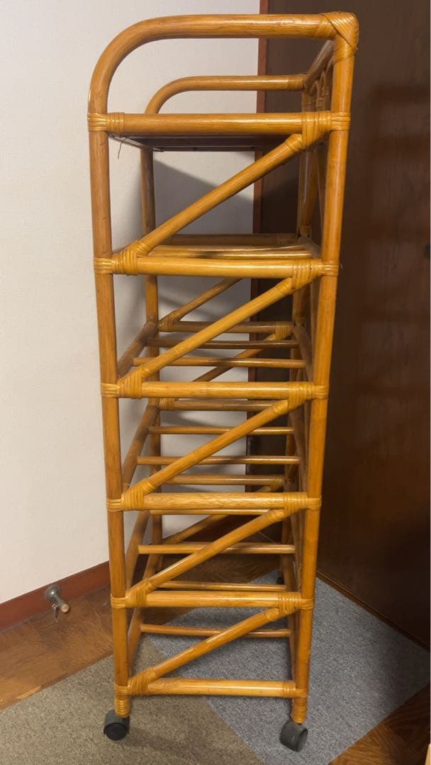 籐製 5段ラック収納ボックス アンティーク 送料元払い(直接引取-¥8,600)