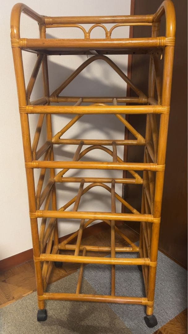 籐製 5段ラック収納ボックス アンティーク 送料元払い(直接引取-¥8,600)