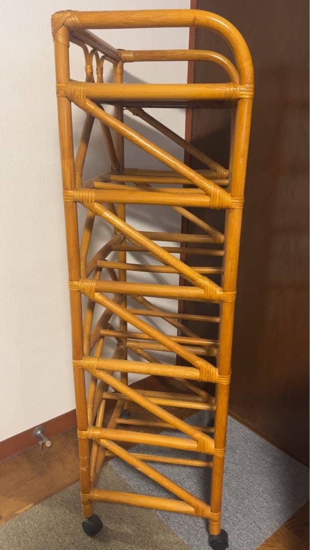 籐製 5段ラック収納ボックス アンティーク 送料元払い(直接引取-¥8,600)