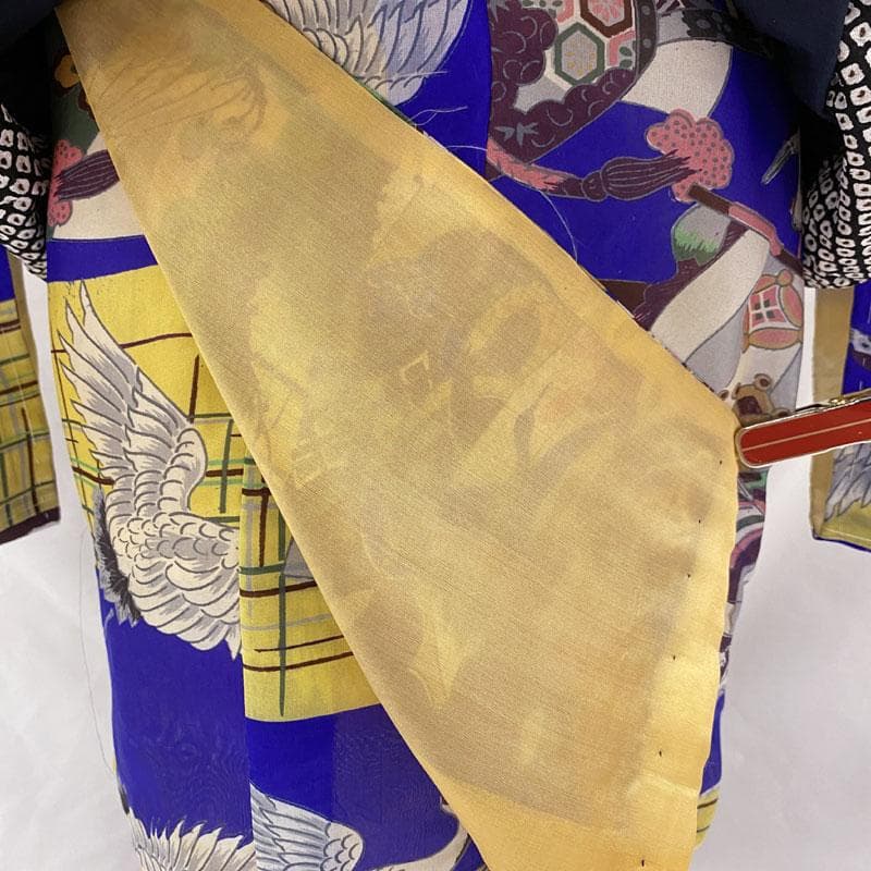 510ab4◎七五三 三歳 男の子 アンティーク着物&被布 レトロ 群青色◎