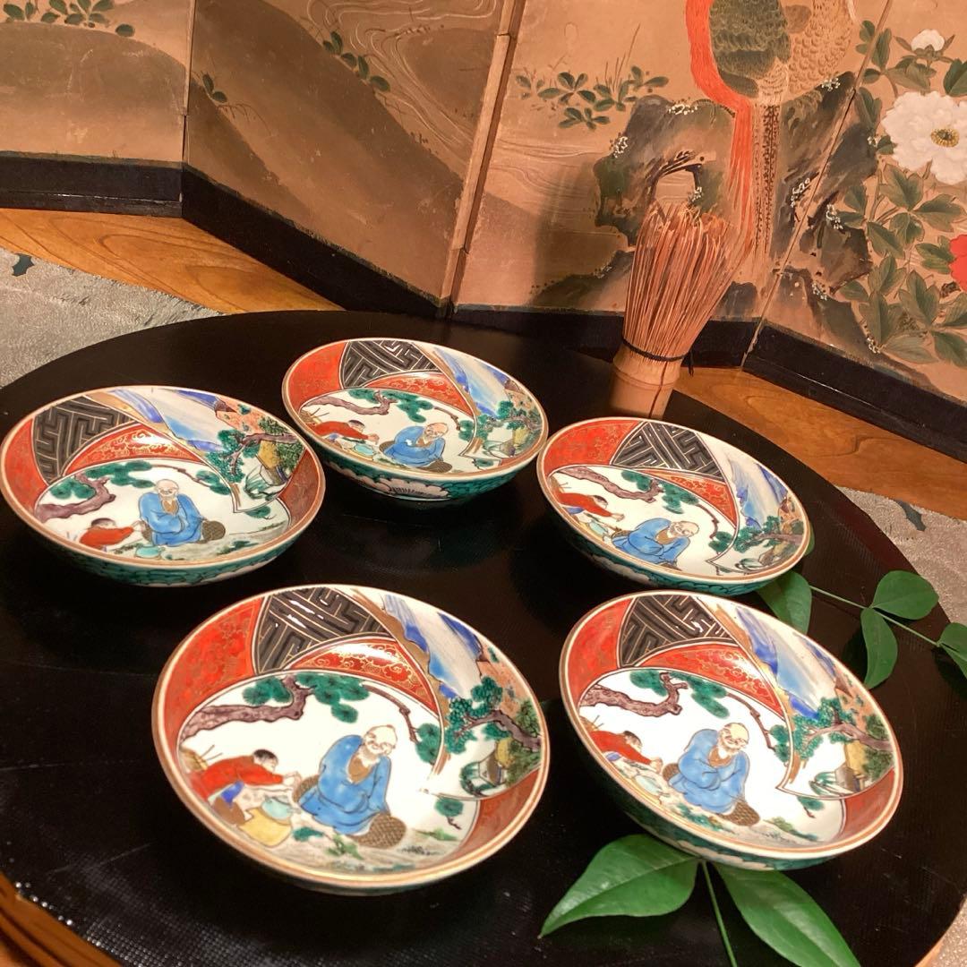 A1００６　時代物九谷焼　九谷庄三　彩色金襴手　5客