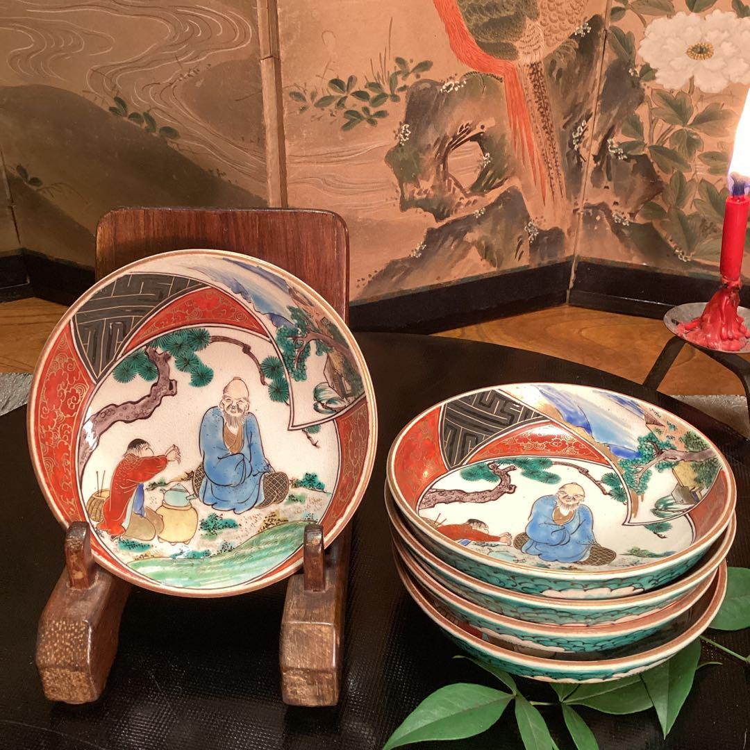 A1００６　時代物九谷焼　九谷庄三　彩色金襴手　5客