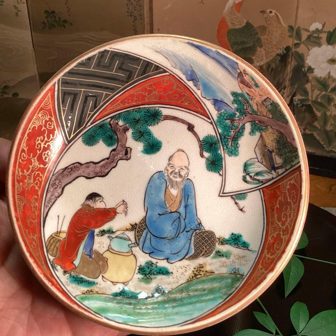 A1００６　時代物九谷焼　九谷庄三　彩色金襴手　5客