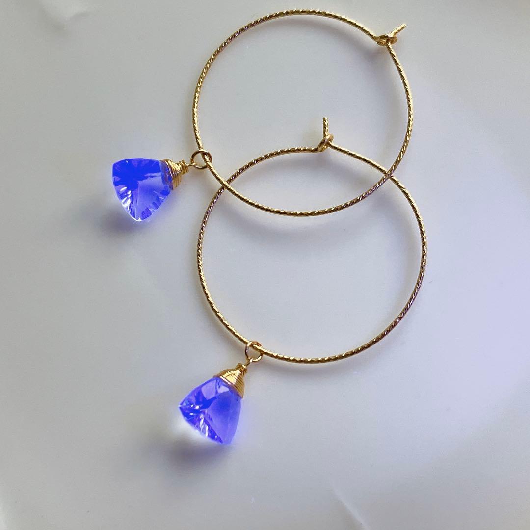 ハニーフラット◆一点物✧希少✧カラーチェンジフローライトピアス✧14kgf