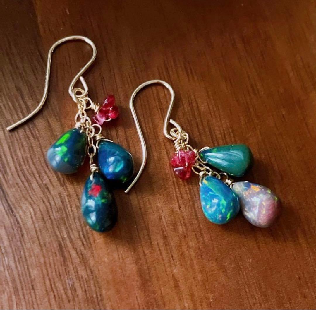 ハニーフラット◆一点物✧希少✧カラーチェンジフローライトピアス✧14kgf