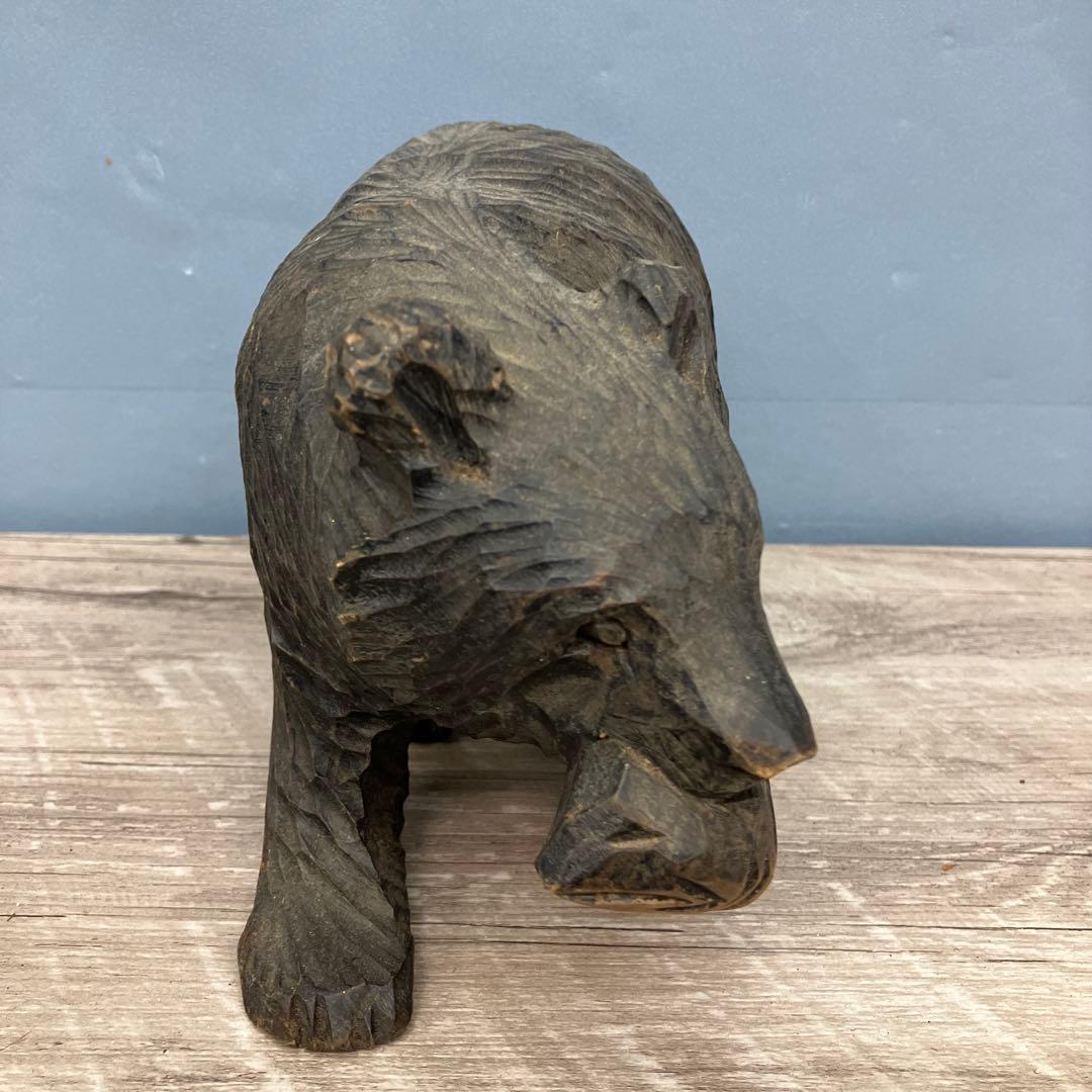 E-4 木彫りの熊 鮭背負い 彫刻 置物 民芸品 北海道 郷土玩具 魔除け
