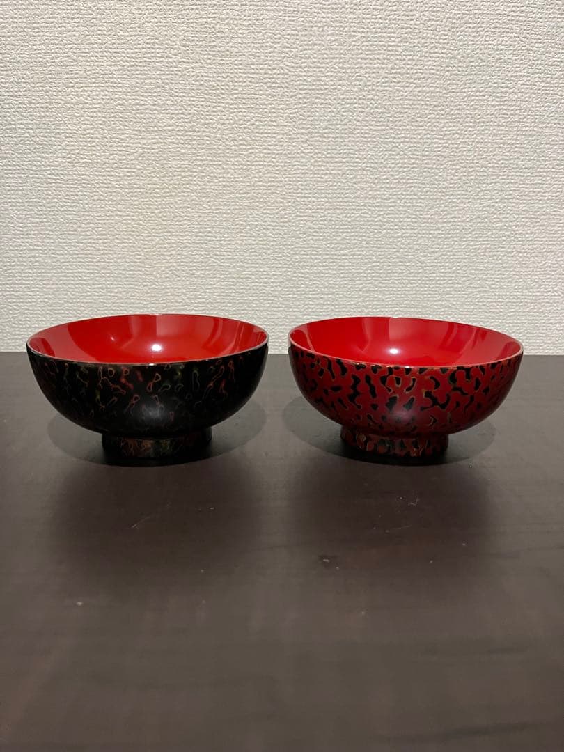漆器 椀セット 赤黒 2個 箸付き