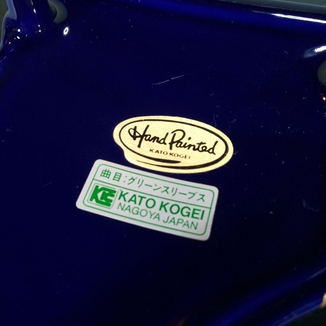 青いピアノ型オルゴール　花柄　KATO KOGEI　グリーンスリーブス　レア