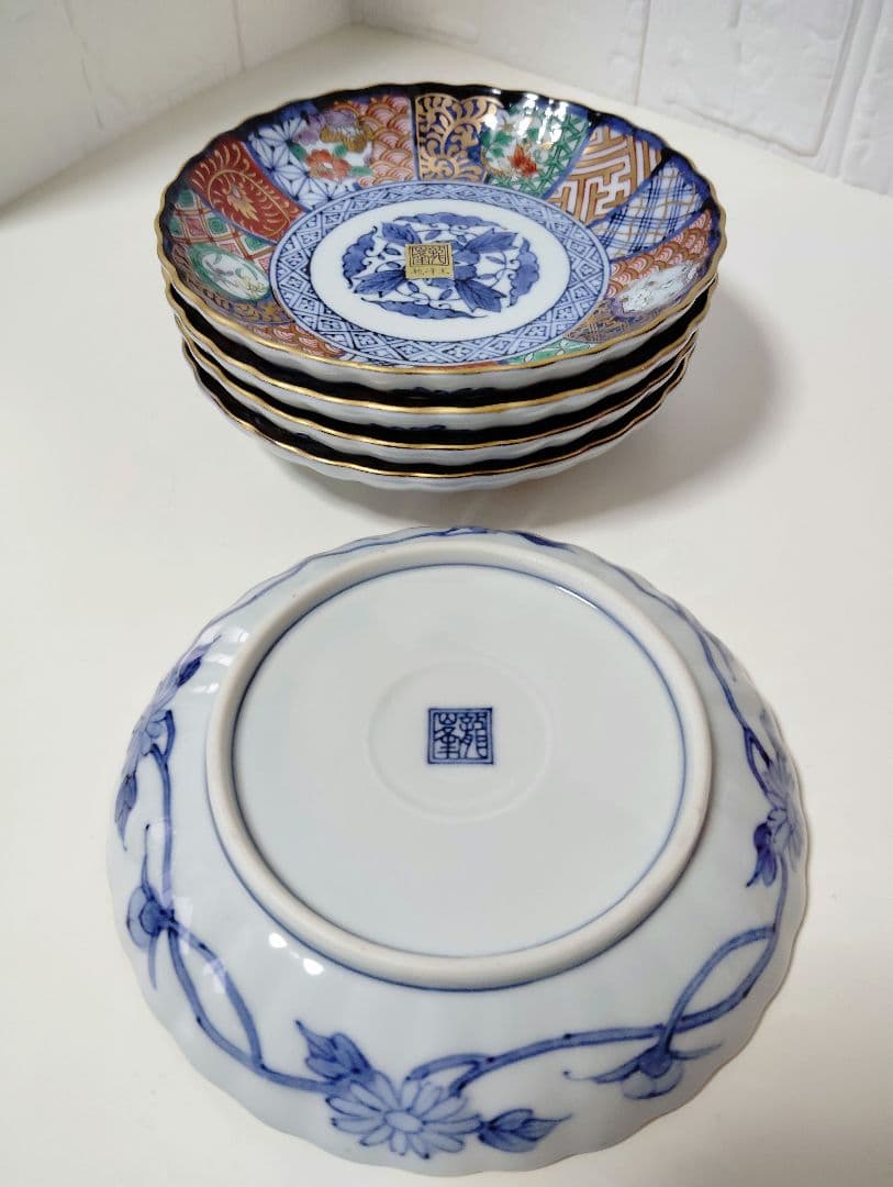 お正月　有田焼　龍峰窯　金彩古伊万里　祥瑞花丸紋　銘々皿　5枚