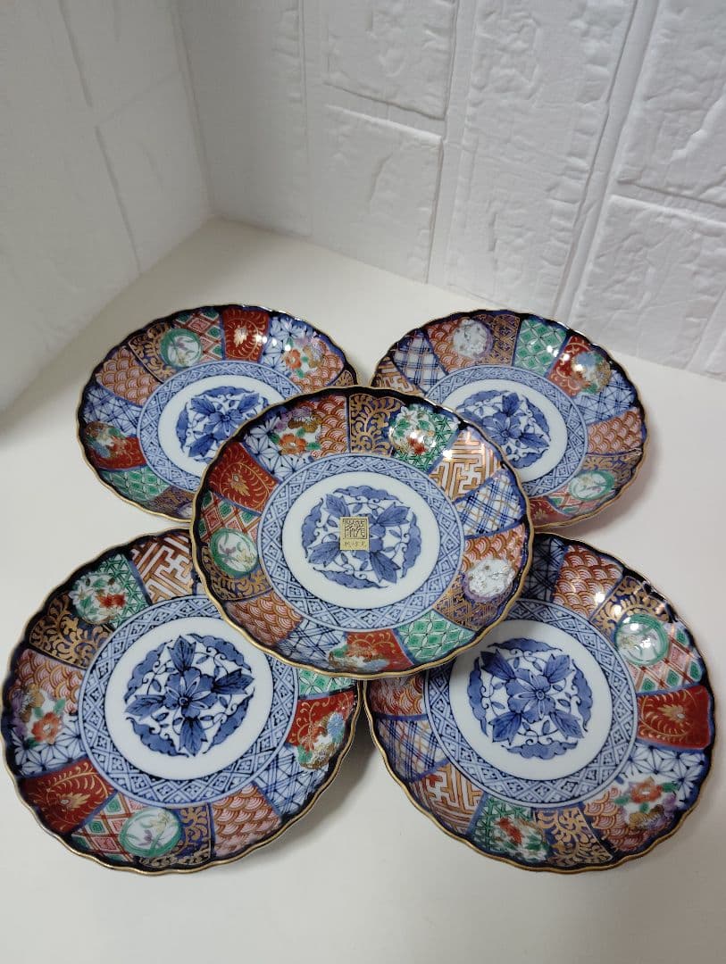 お正月　有田焼　龍峰窯　金彩古伊万里　祥瑞花丸紋　銘々皿　5枚