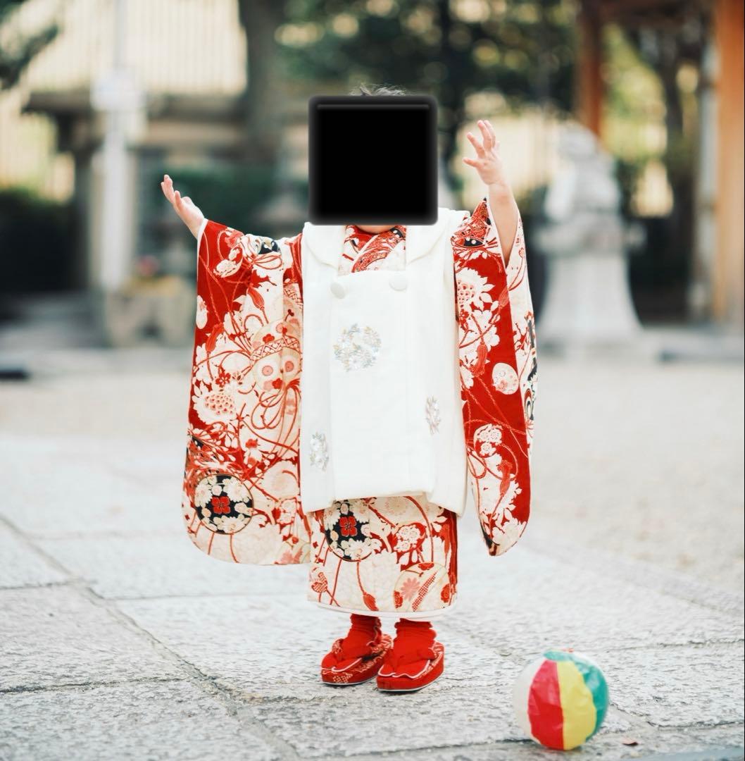 美品 ❤︎ 七五三　３歳　被布　女の子　クリーム色/アイボリー/白色